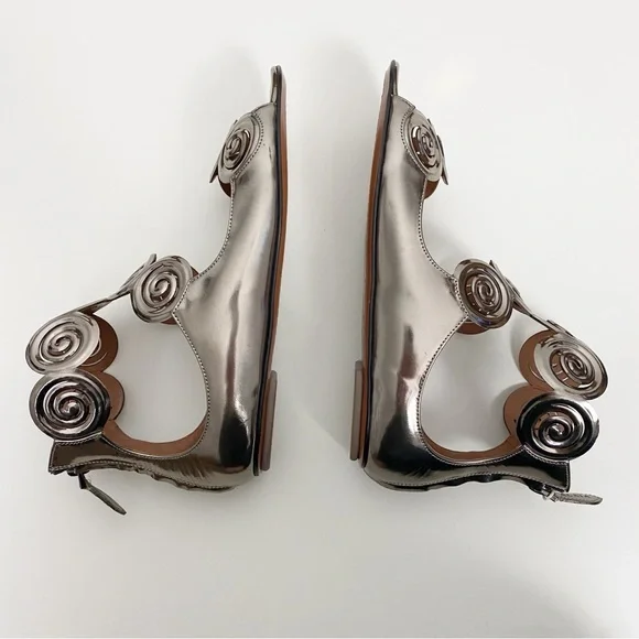 Alaia Rhodium Flat Sandals Gladiator Zip Up Metallic - Picture 7 of 10